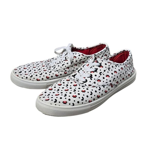 🔥Disney Minnie Mouse Women's Canvas Lace Up Polka Dot White Black Shoe Sneakers - Picture 3 of 11